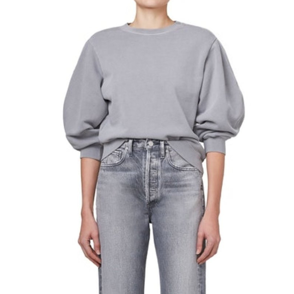 Agolde Thora Sweatshirt Womens Small Puff Sleeve Zinc Pullover Crew Neck